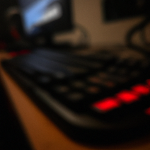 A blurred background with a clear focus on the msi gaming keyboard and mouse set against a dimly lit room