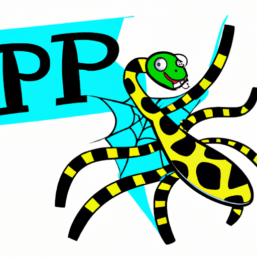 A cartoon spider with a python logo on its back exploring a web
