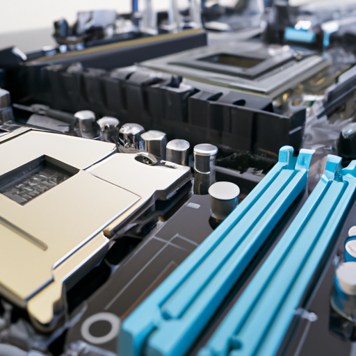 A close-up of a pc motherboard with empty ram slots and an unoccupied pcie slot highlighted