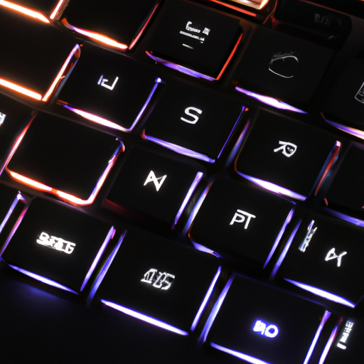 A close-up of the asus tuf fx505dt keyboard with rgb lighting