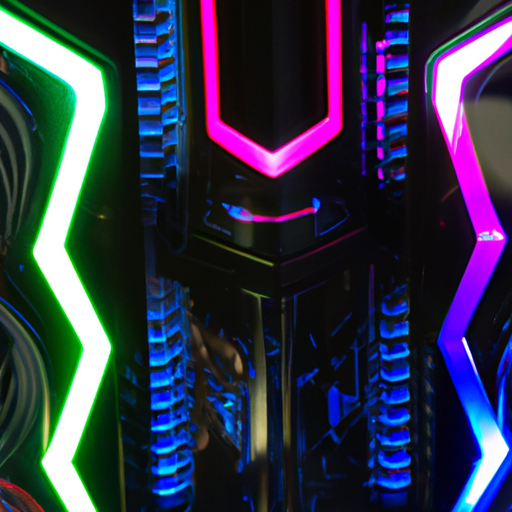 A close-up of the cyberpowerpc gamer xtreme vr case showing the rgb lighting and glass side panel