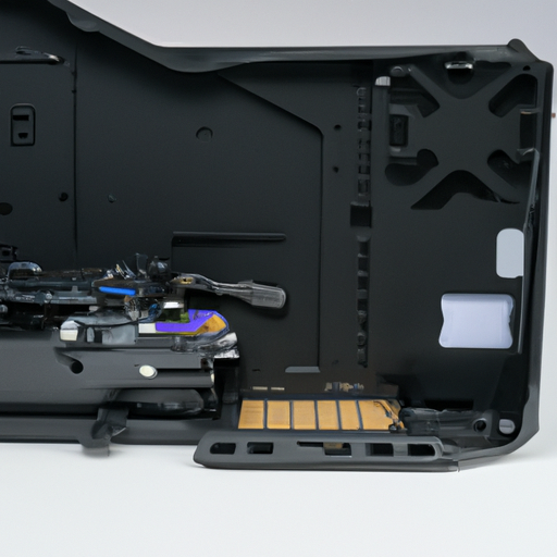 A close-up shot of the open ibuypower slatemr 281a case showing the arrangement of internal components