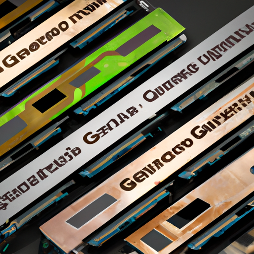 A dynamic array of gaming graphics cards evolving over time showing older to newer generations