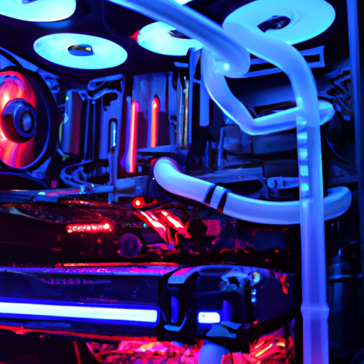 A dynamic image of a high-end pc rig with a custom water-cooling setup highlighting the i9-13900ks at its heart