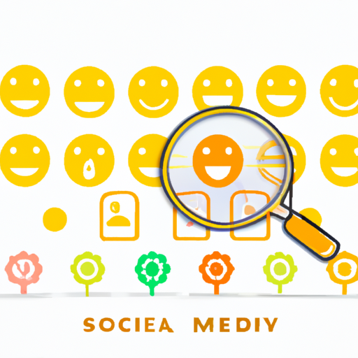 A graphic showing different social media icons and a magnifying glass highlighting positive and negative emoticons
