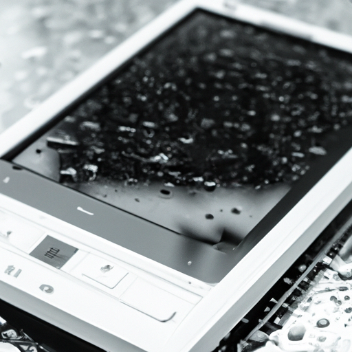 A kobo clara 2e resting on a wet surface with droplets of water to demonstrate its waterproof feature