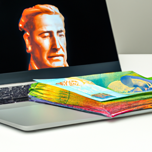 A pile of australian dollars next to an m3 pro macbook to represent the price