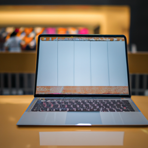 A shiny new m3 macbook pro displayed prominently in an apple store setting