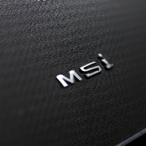 A sleek angle of the msi gf63 showing the texture and build of the casing with a clear focus on the msi logo