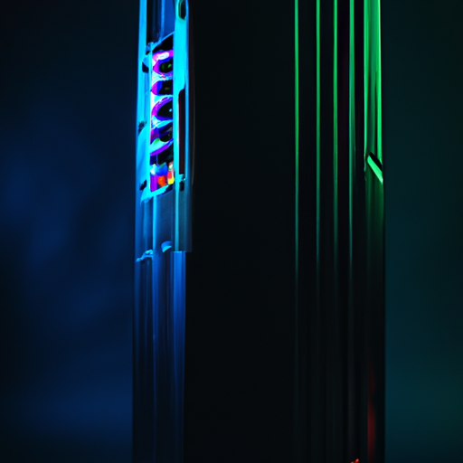 A sleek black gaming tower with rgb lighting glowing softly against a dark background