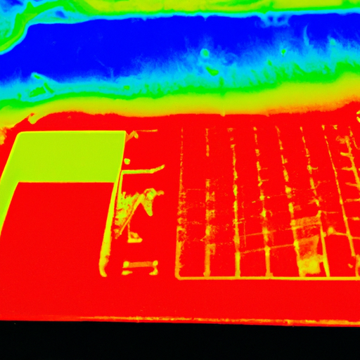 A thermal image of the laptop while running a high-performance game showing heat distribution