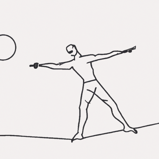 A tightrope walker balancing delicately on a line to depict the precision needed in fine-tuning ai parameters