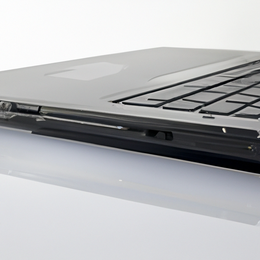 An angle view of the laptop showing the ports available on the side