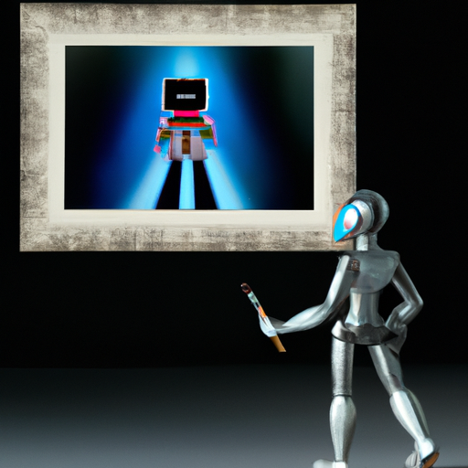 An artistically rendered image of a futuristic ai model conceptualized as a robot creating a 3d scene on a digital canvas