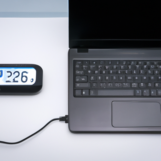 An open laptop next to a plugged-in charger and a clock showing a lap of time to represent the battery life