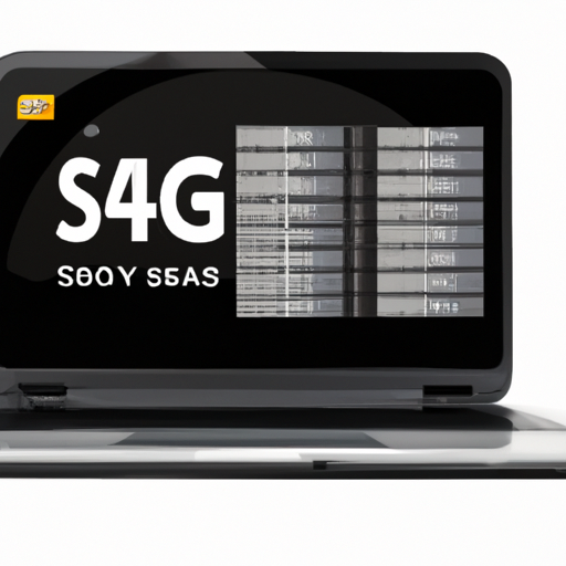 An open laptop with graphic overlay indicating the 64gb ram and 2tb ssd storage capacity