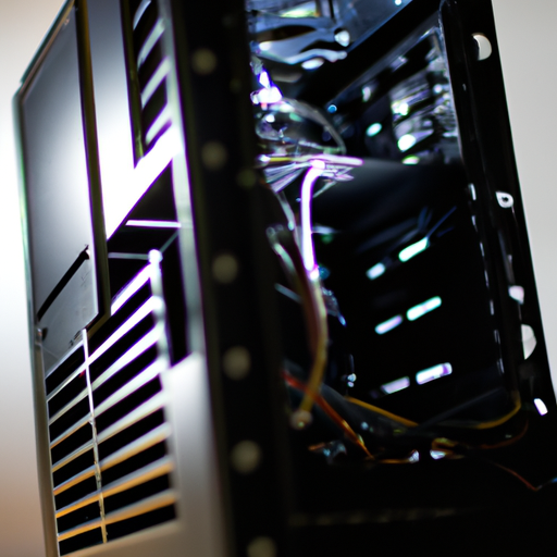 An opened pc tower with a prominent power supply unit highlighted