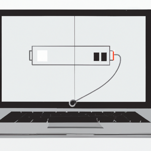 Laptop with power cable disconnected and battery icon on the screen showing power level
