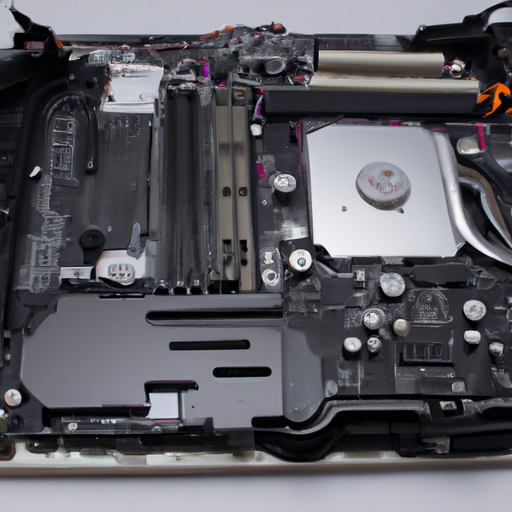 The bottom panel of the asus tuf fx505dt with screws removed to show upgradeable components