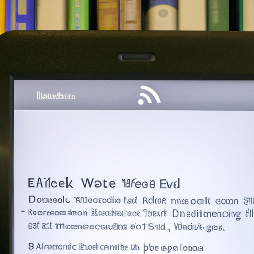 The e-reader screen displaying the wi-fi connection status and available e-books from a library