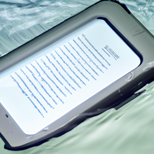 The verse pro e-reader half-submerged in a clear body of water showcasing the waterproof feature